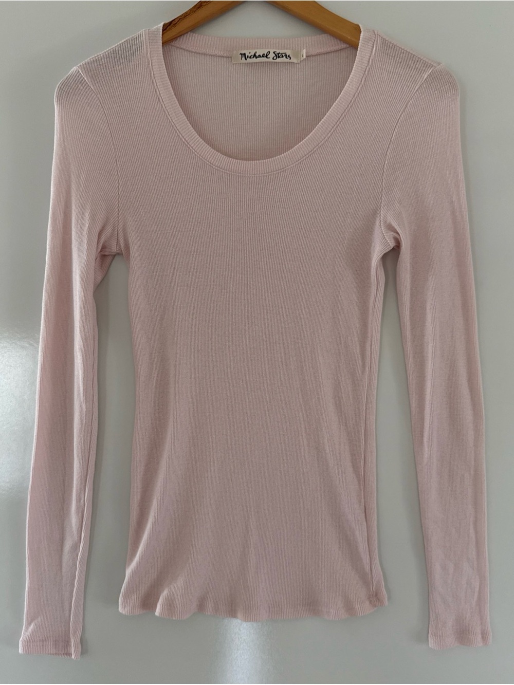 Michael Stars Juliet Top Long Sleeve Crewneck Thermal Tee Large Pink